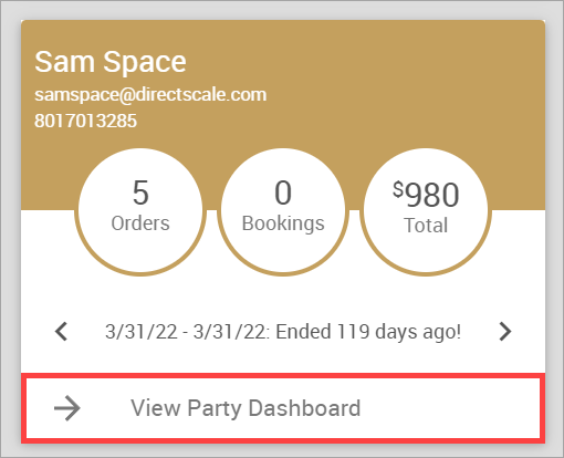 View Party Dashboard link
